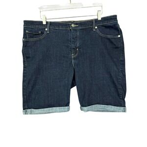 Levis Shorts Womens 20W Blue Denim Jeans‎ Classic Bermuda Dark Wash Cuffed Plus